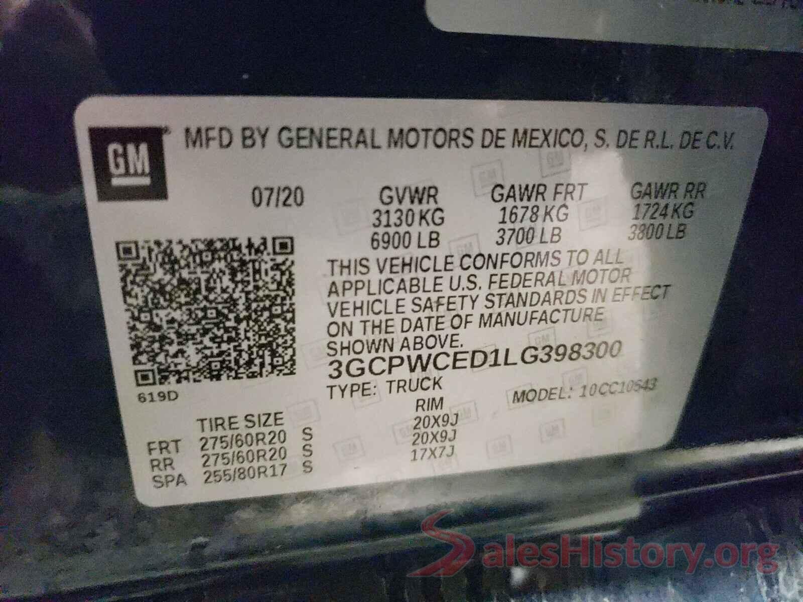 3GCPWCED1LG398300 2020 CHEVROLET SILVERADO