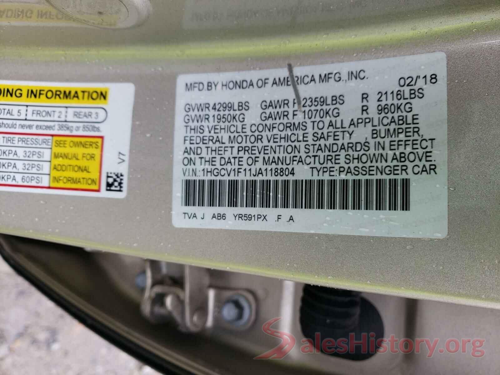 1HGCV1F11JA118804 2018 HONDA ACCORD