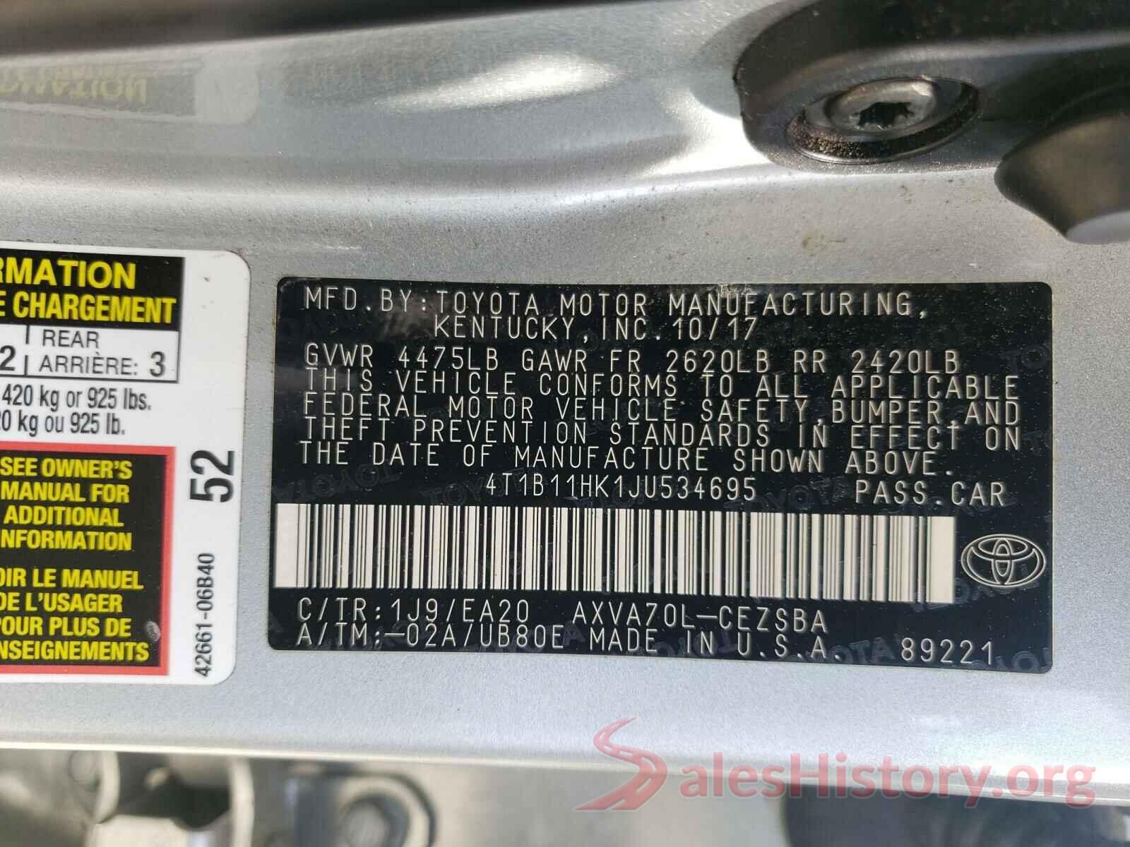 4T1B11HK1JU534695 2018 TOYOTA CAMRY