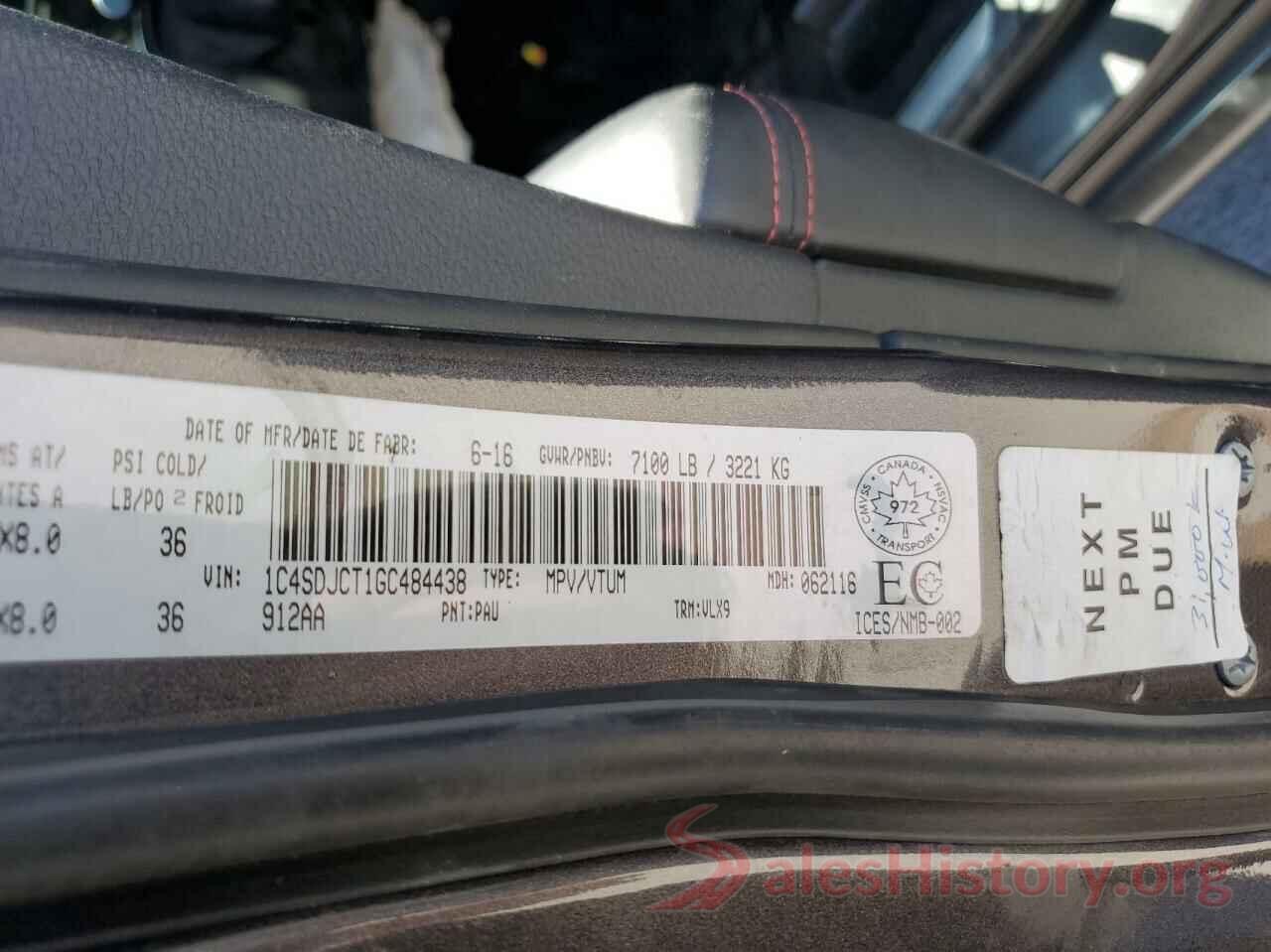 1C4SDJCT1GC484438 2016 DODGE DURANGO