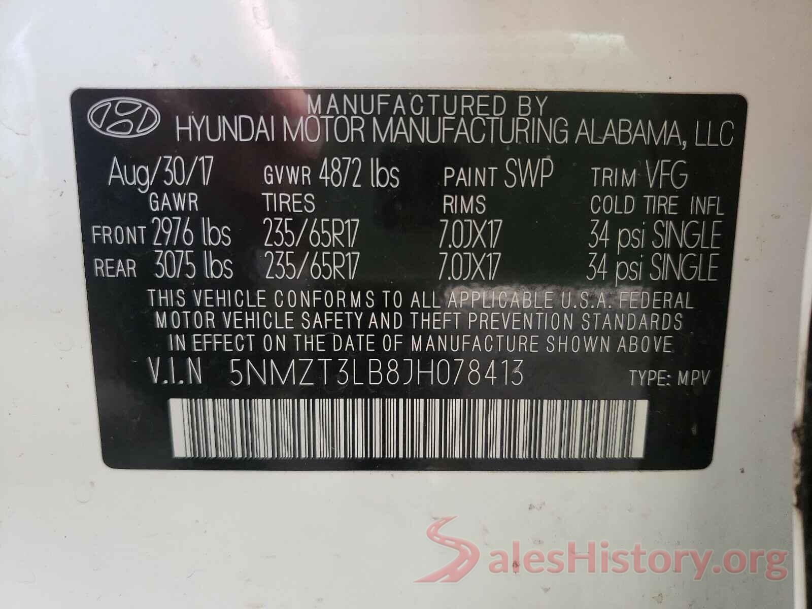 5NMZT3LB8JH078413 2018 HYUNDAI SANTA FE