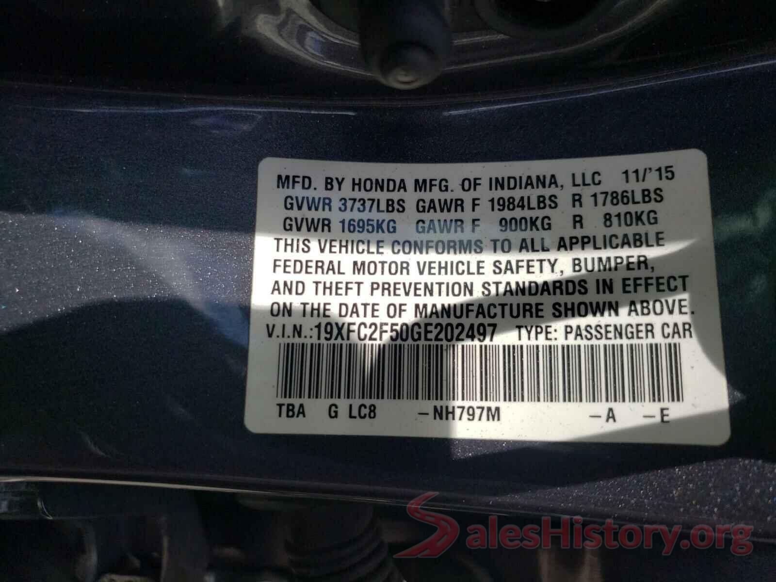 19XFC2F50GE202497 2016 HONDA CIVIC