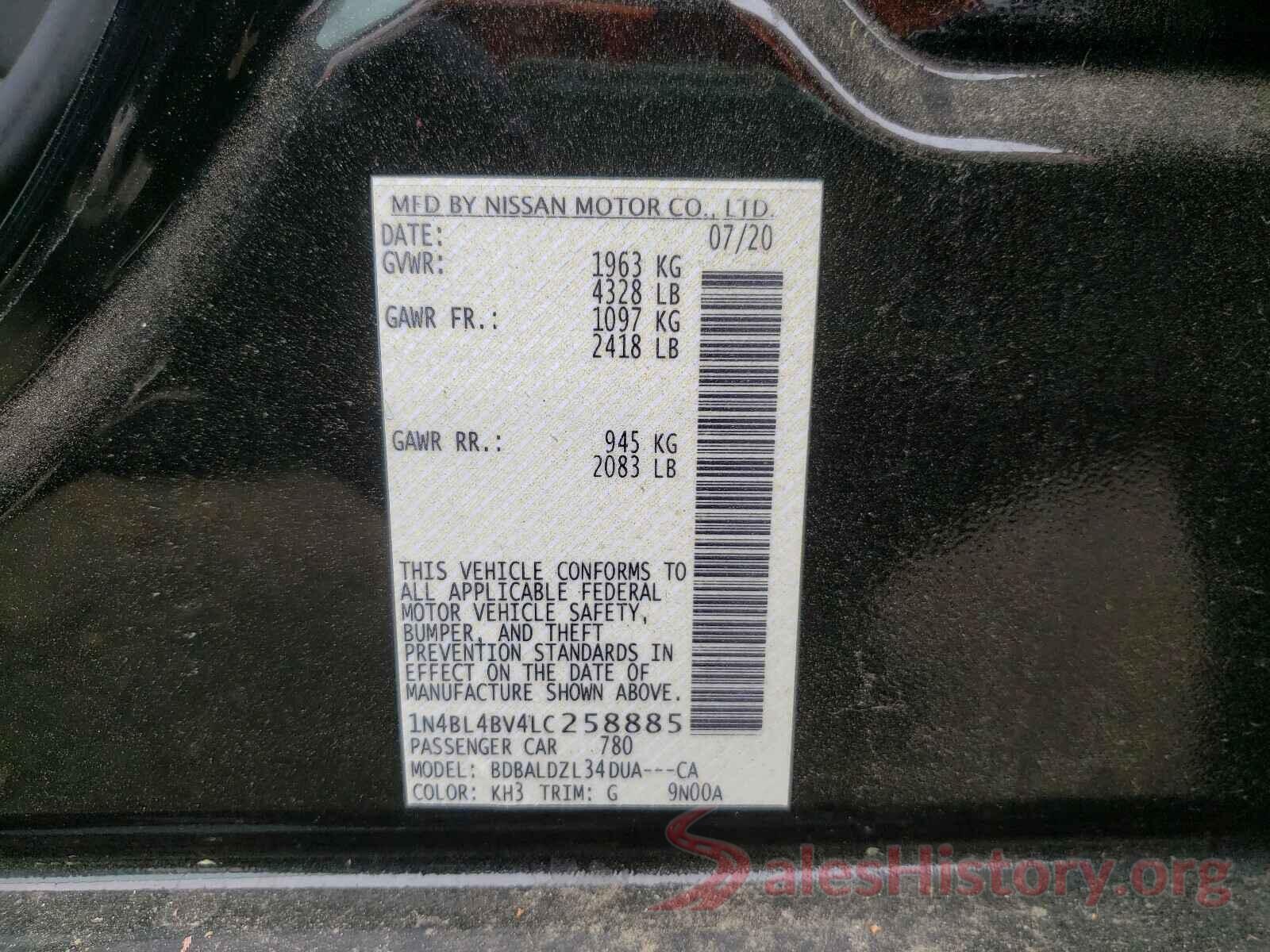 1N4BL4BV4LC258885 2020 NISSAN ALTIMA