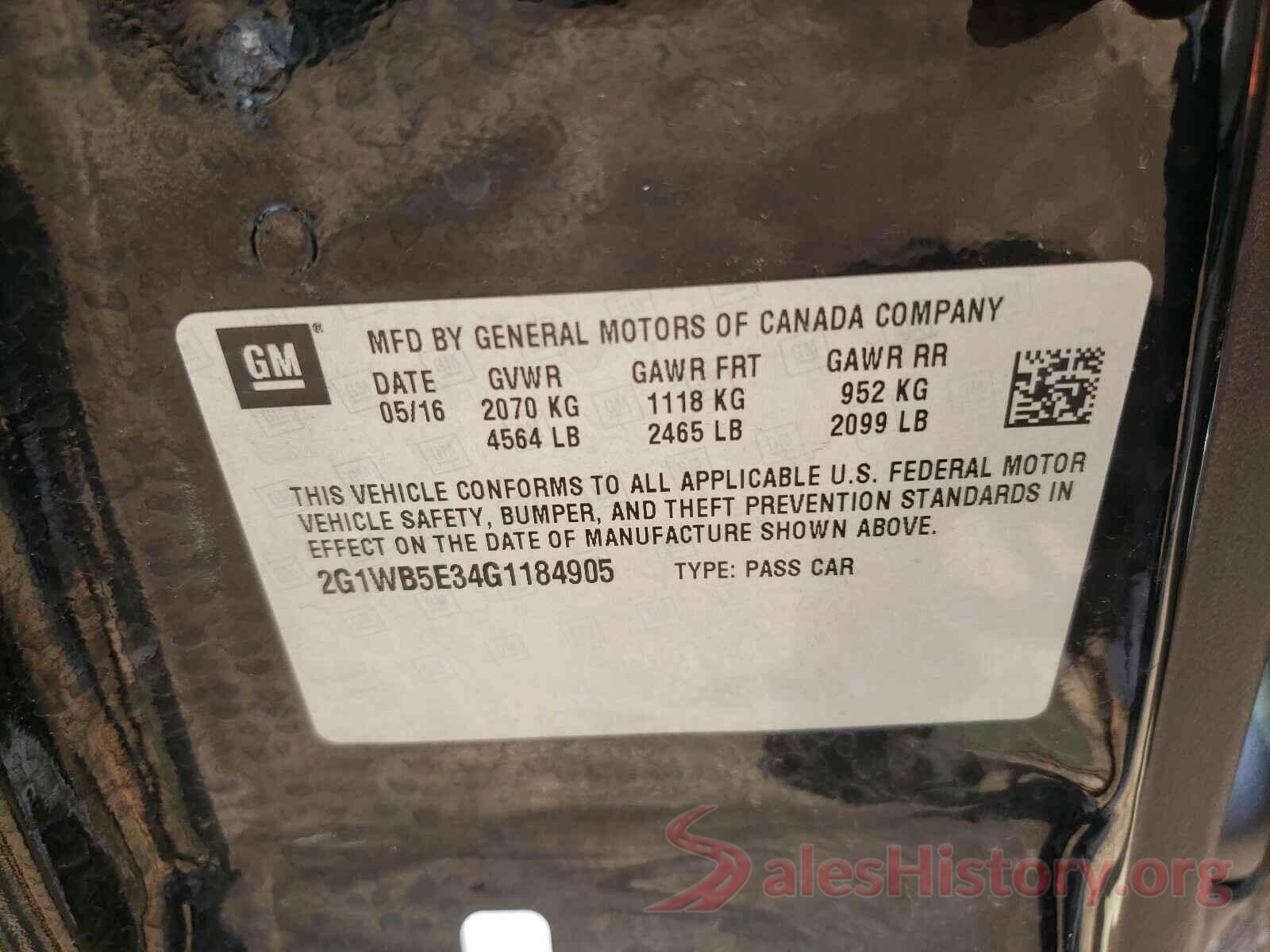 2G1WB5E34G1184905 2016 CHEVROLET IMPALA