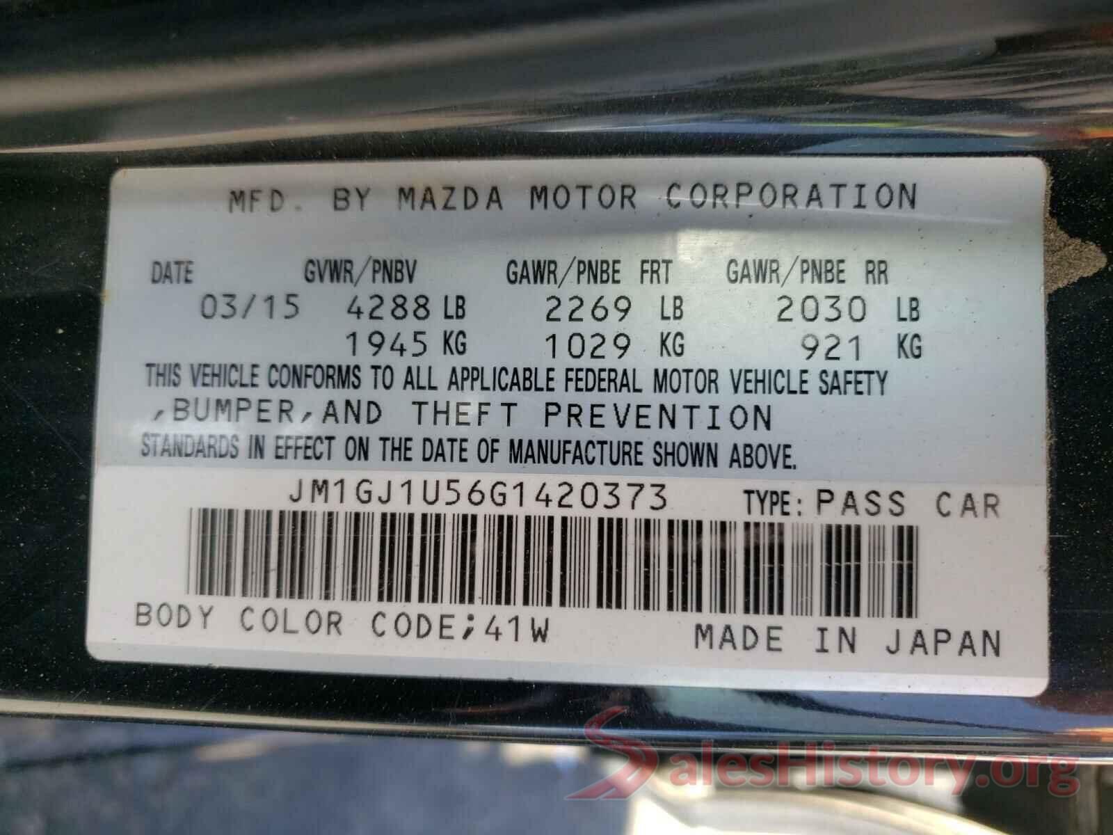 JM1GJ1U56G1420373 2016 MAZDA 6