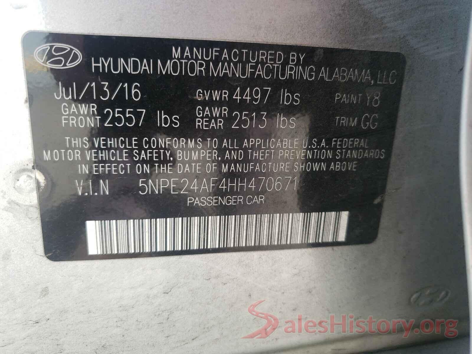 5NPE24AF4HH470671 2017 HYUNDAI SONATA