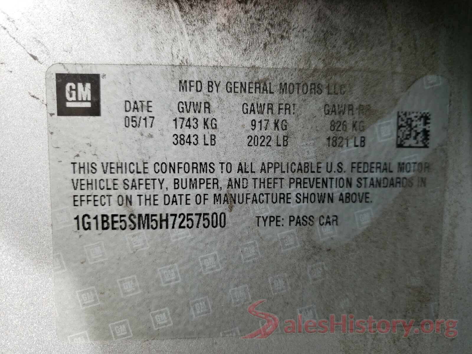 1G1BE5SM5H7257500 2017 CHEVROLET CRUZE