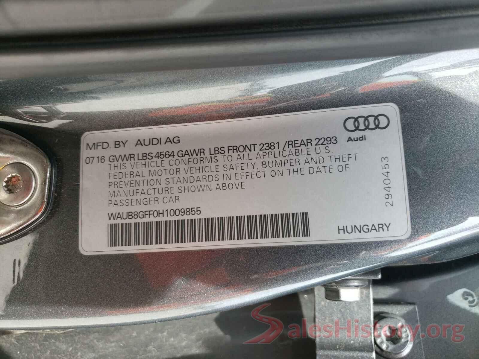 WAUB8GFF0H1009855 2017 AUDI A3