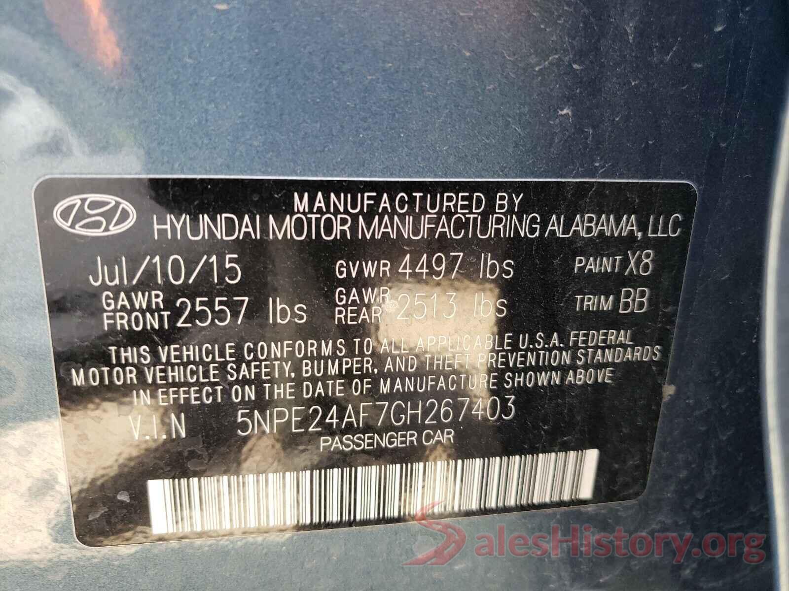 5NPE24AF7GH267403 2016 HYUNDAI SONATA