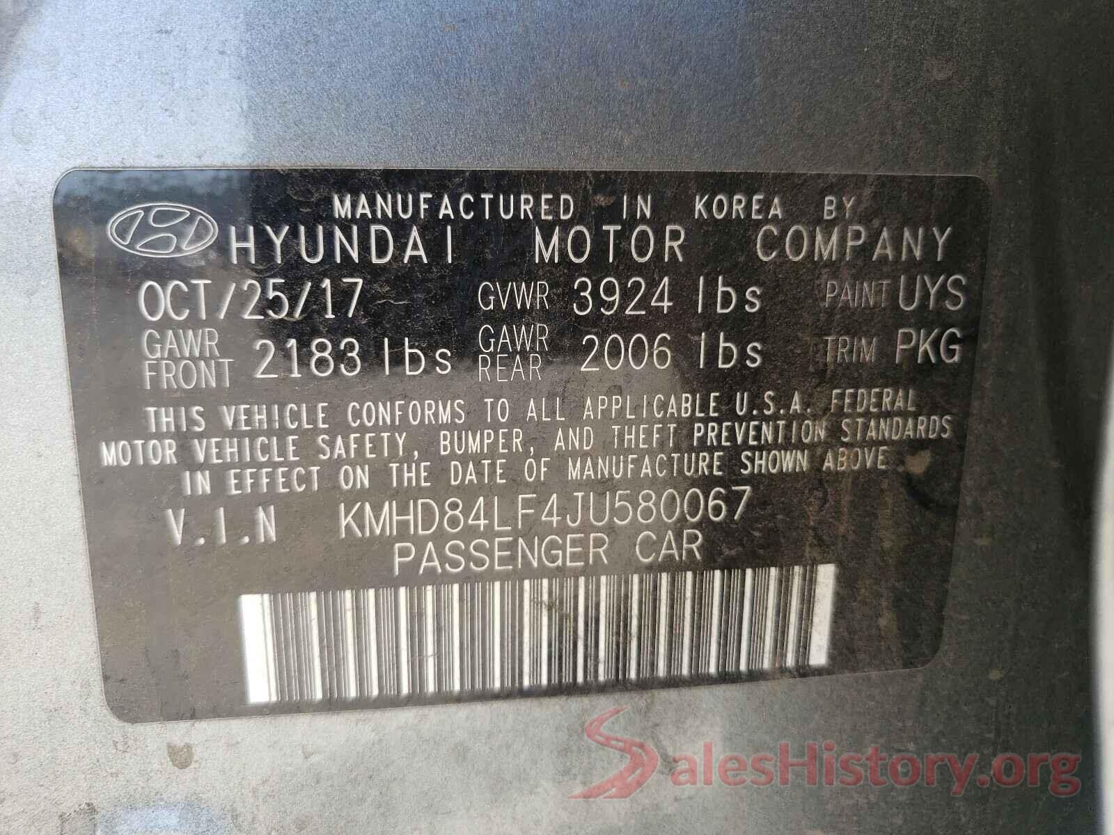 KMHD84LF4JU580067 2018 HYUNDAI ELANTRA