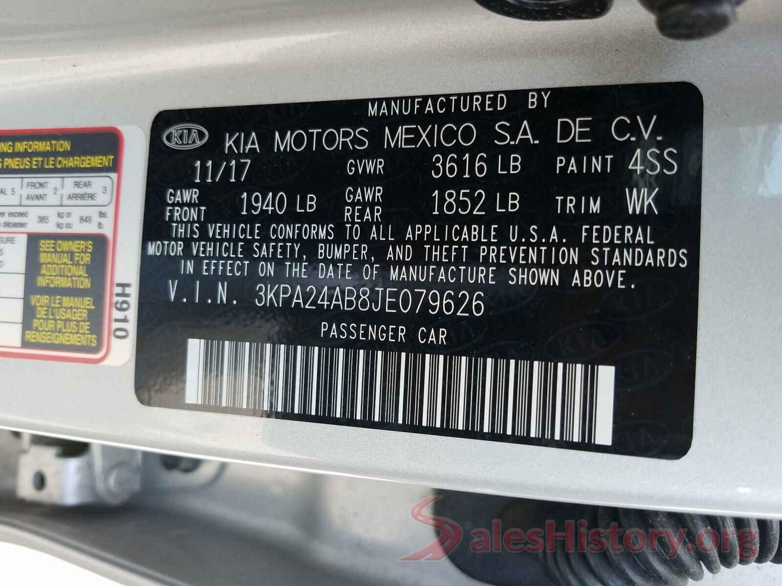 3KPA24AB8JE079626 2018 KIA RIO