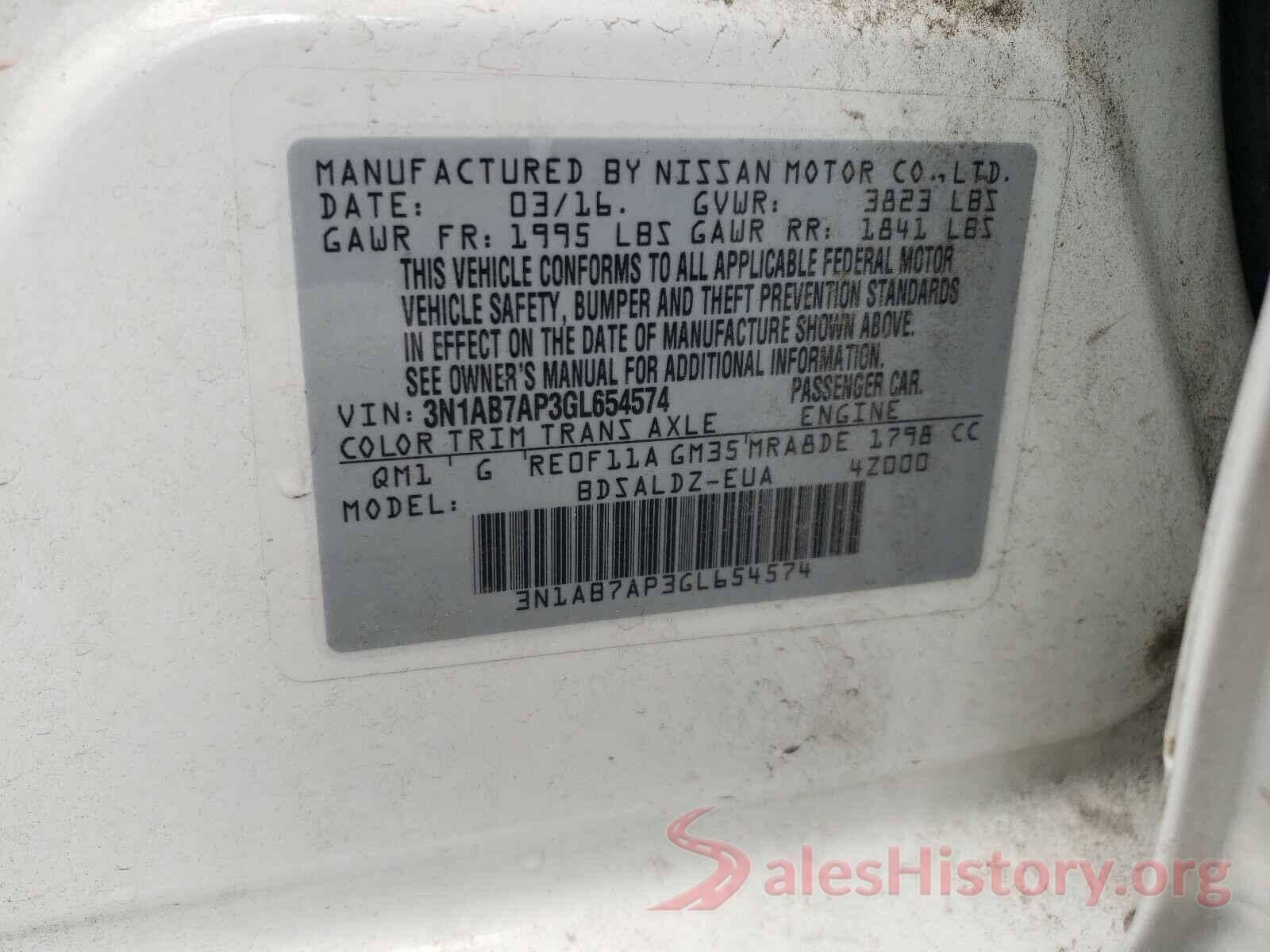 3N1AB7AP3GL654574 2016 NISSAN SENTRA