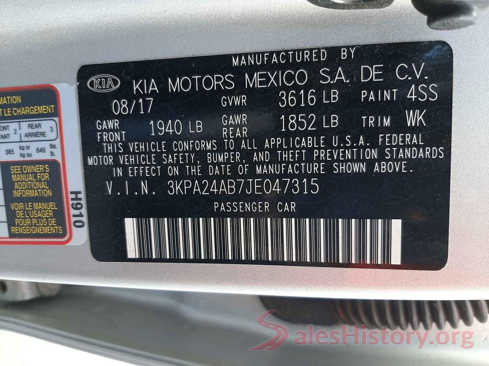 3KPA24AB7JE047315 2018 KIA RIO