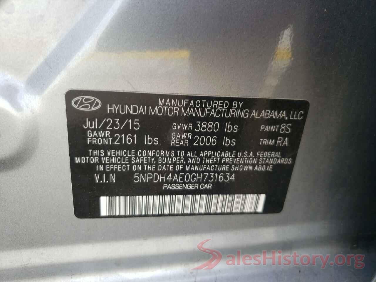 5NPDH4AE0GH731634 2016 HYUNDAI ELANTRA