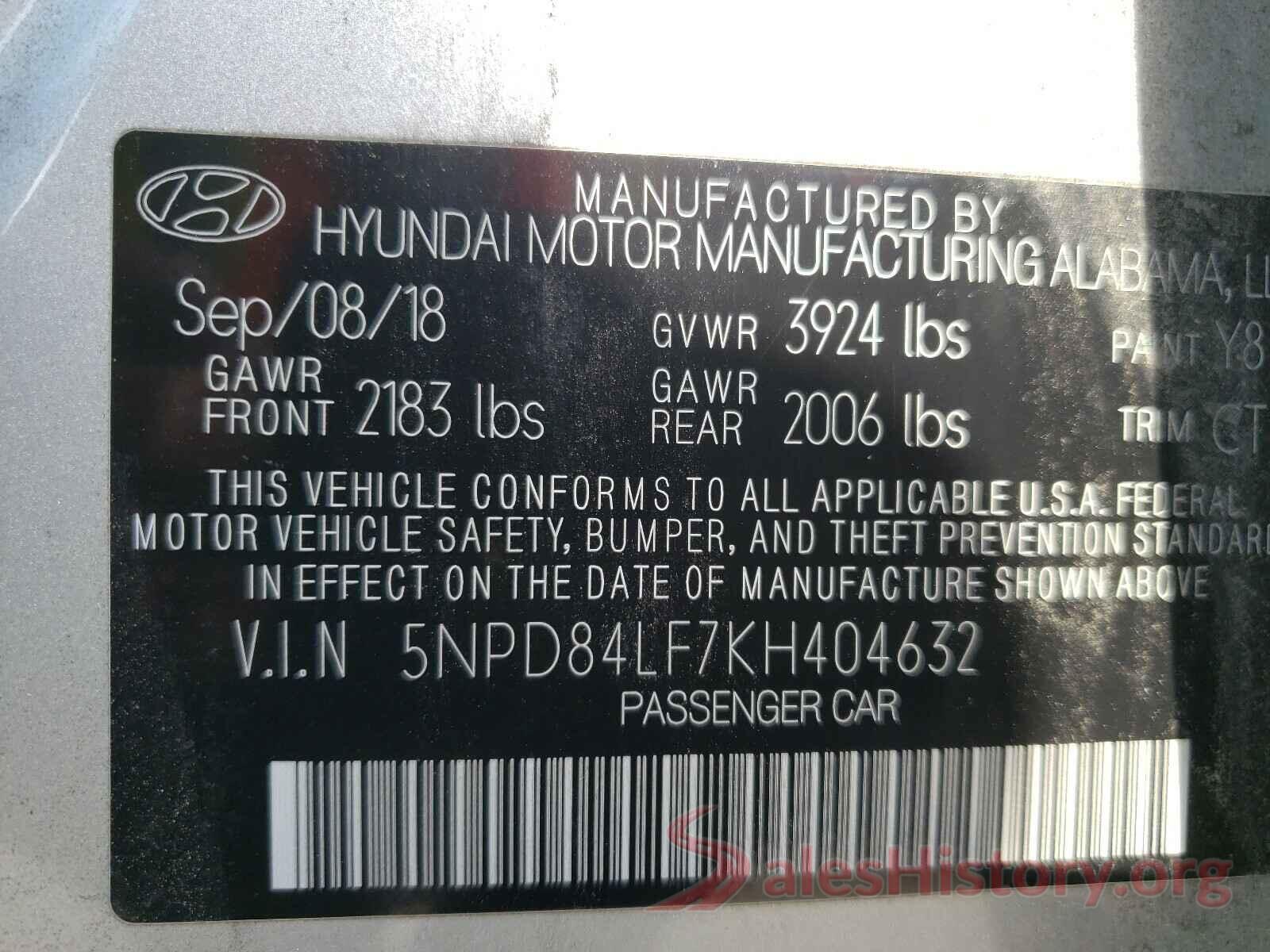 5NPD84LF7KH404632 2019 HYUNDAI ELANTRA