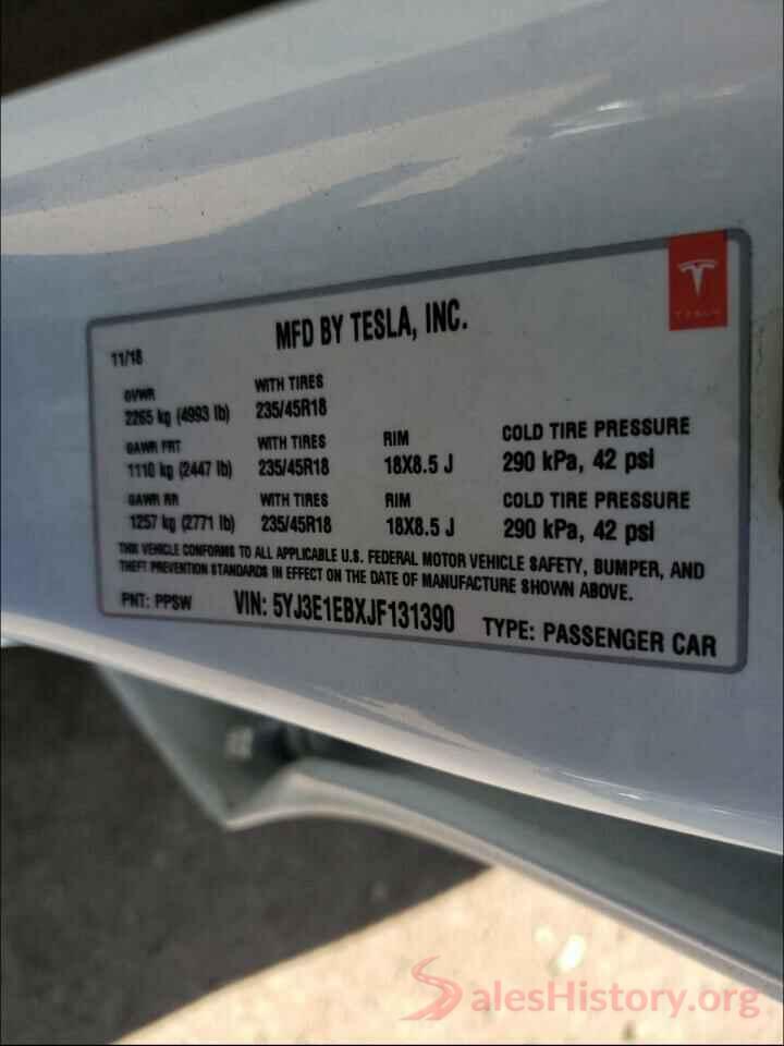 5YJ3E1EBXJF131390 2018 TESLA MODEL 3