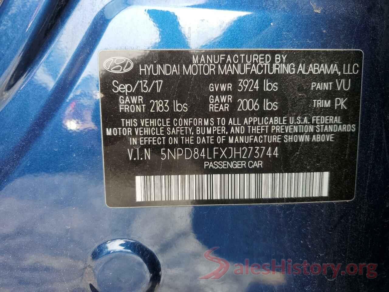 5NPD84LFXJH273744 2018 HYUNDAI ELANTRA