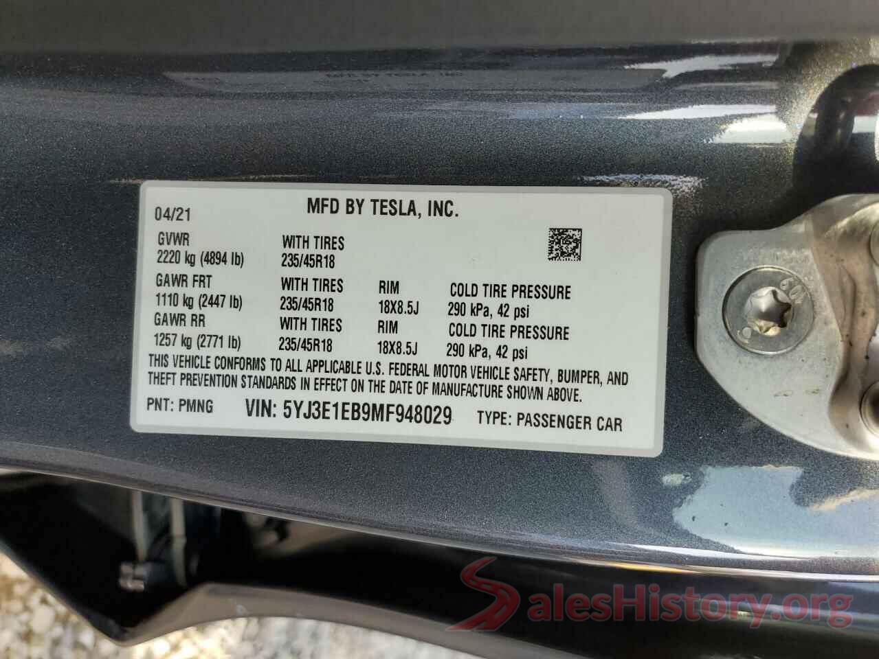 5YJ3E1EB9MF948029 2021 TESLA MODEL 3