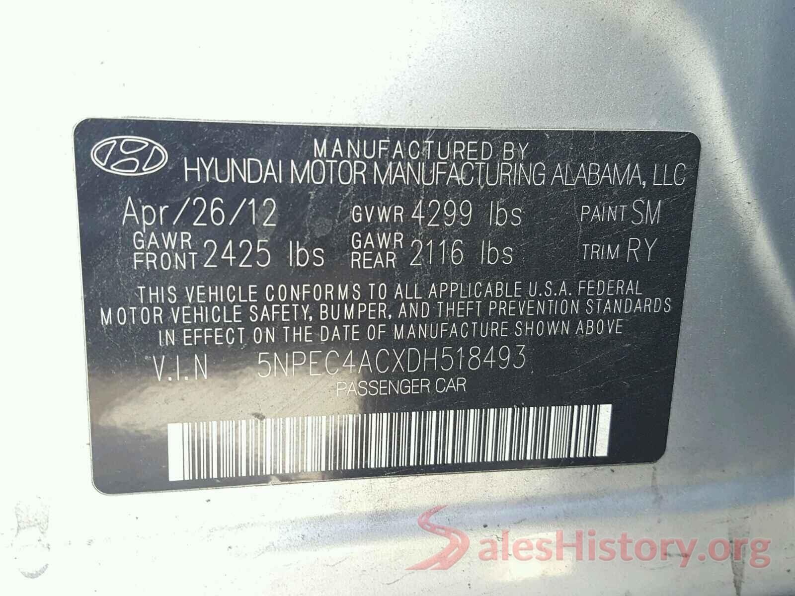 5NPEC4ACXDH518493 2013 HYUNDAI SONATA