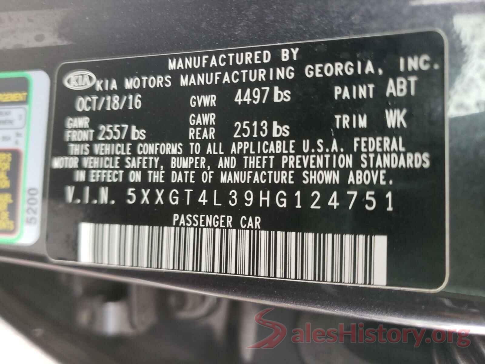 5XXGT4L39HG124751 2017 KIA OPTIMA