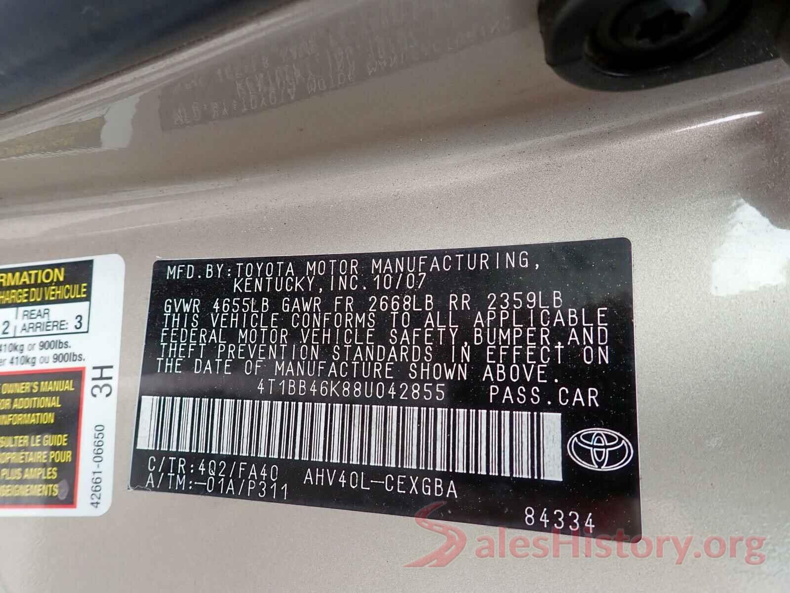 4T1BB46K88U042855 2008 TOYOTA CAMRY