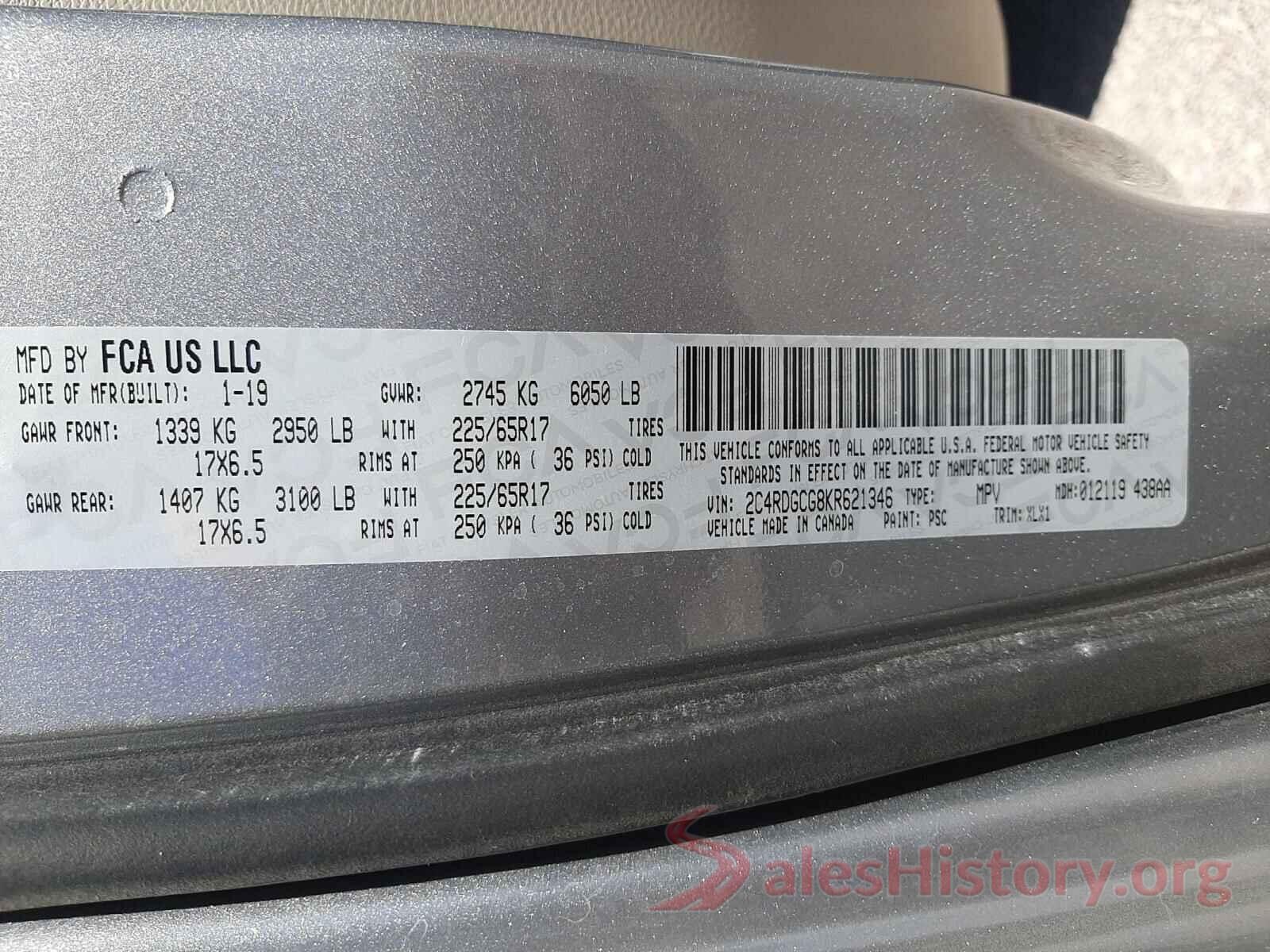 2C4RDGCG8KR621346 2019 DODGE GRAND CARA