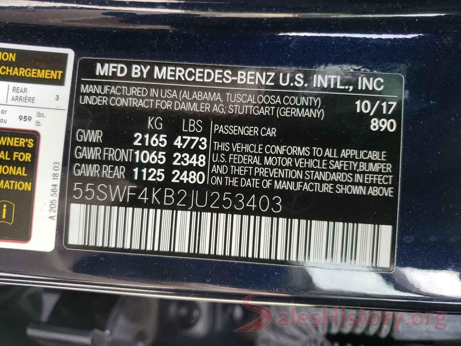 55SWF4KB2JU253403 2018 MERCEDES-BENZ C CLASS