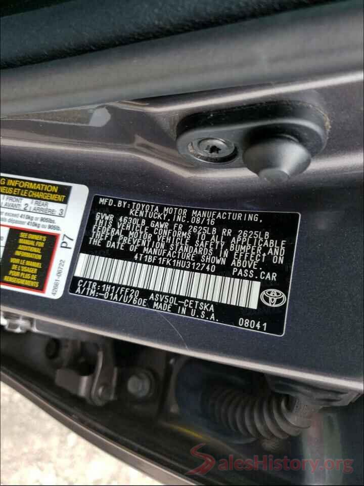 4T1BF1FK1HU312740 2017 TOYOTA CAMRY