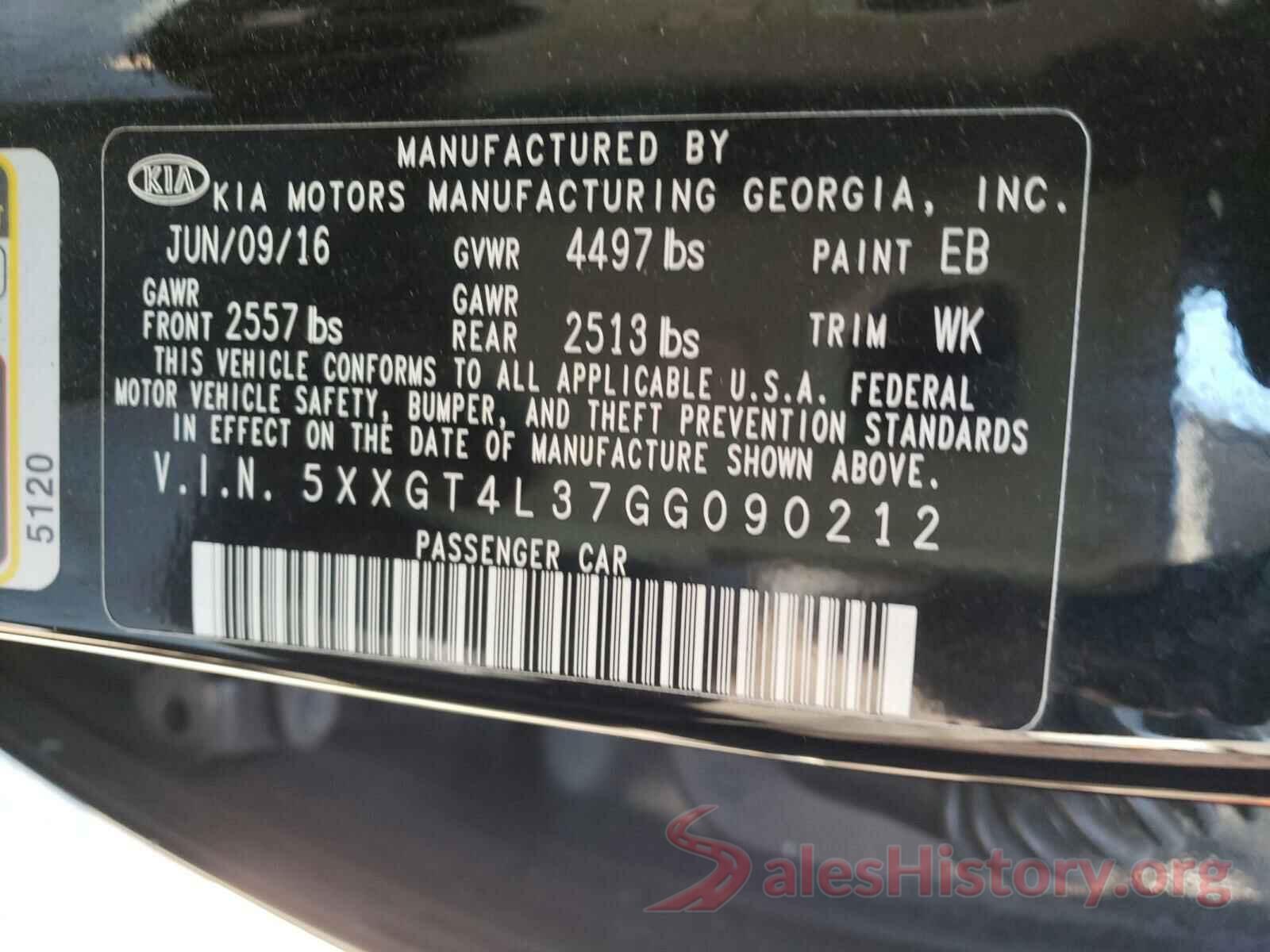 5XXGT4L37GG090212 2016 KIA OPTIMA