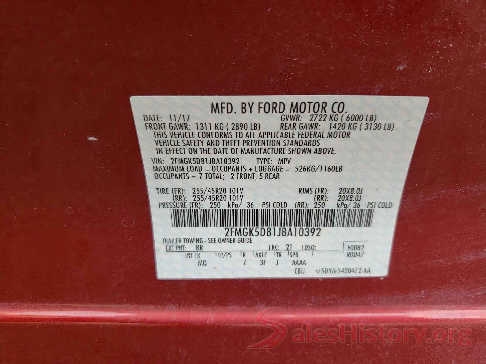 2FMGK5D81JBA10392 2018 FORD FLEX