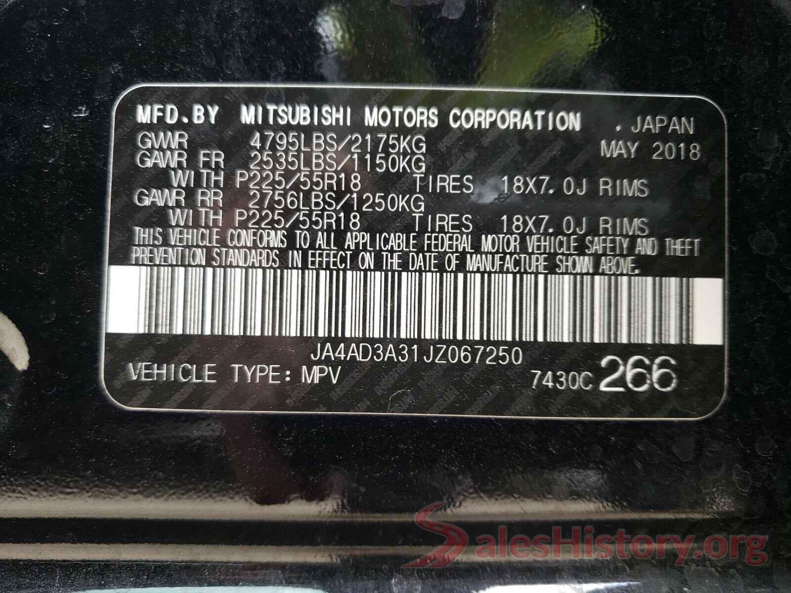 JA4AD3A31JZ067250 2018 MITSUBISHI OUTLANDER