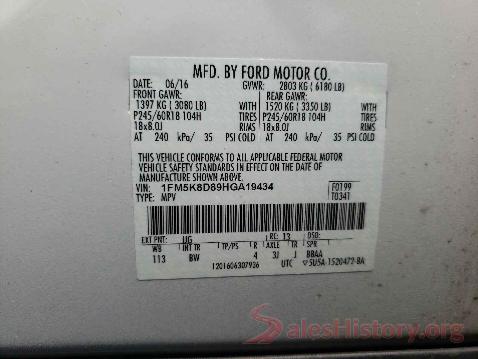 1FM5K8D89HGA19434 2017 FORD EXPLORER