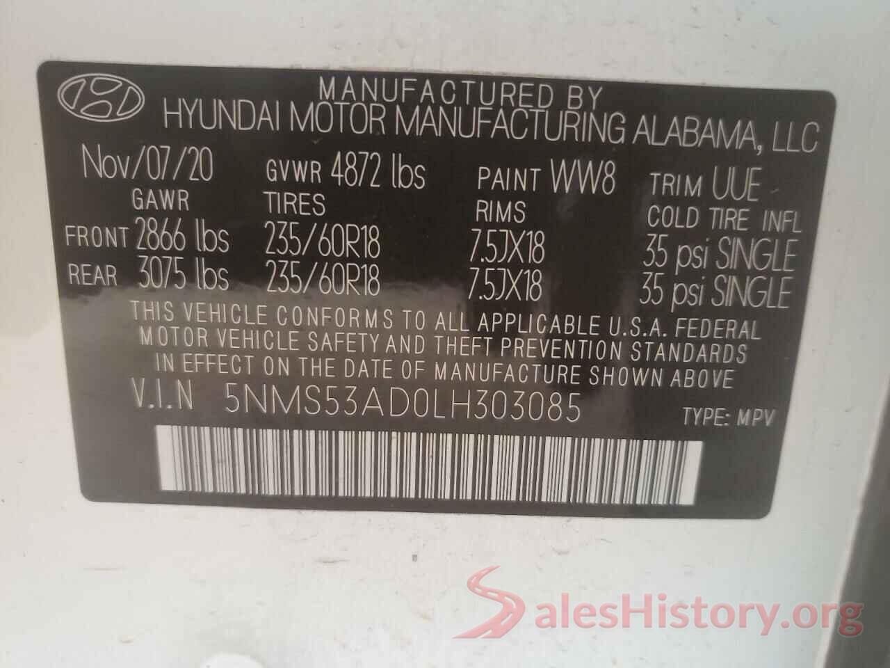 5NMS53AD0LH303085 2020 HYUNDAI SANTA FE