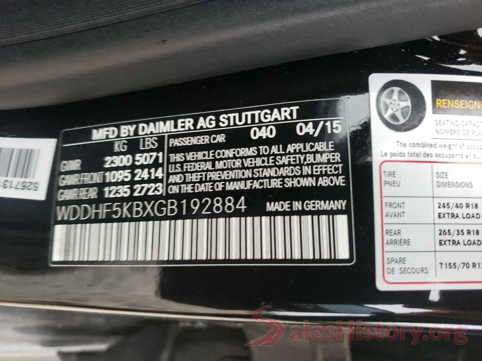 WDDHF5KBXGB192884 2016 MERCEDES-BENZ E-CLASS