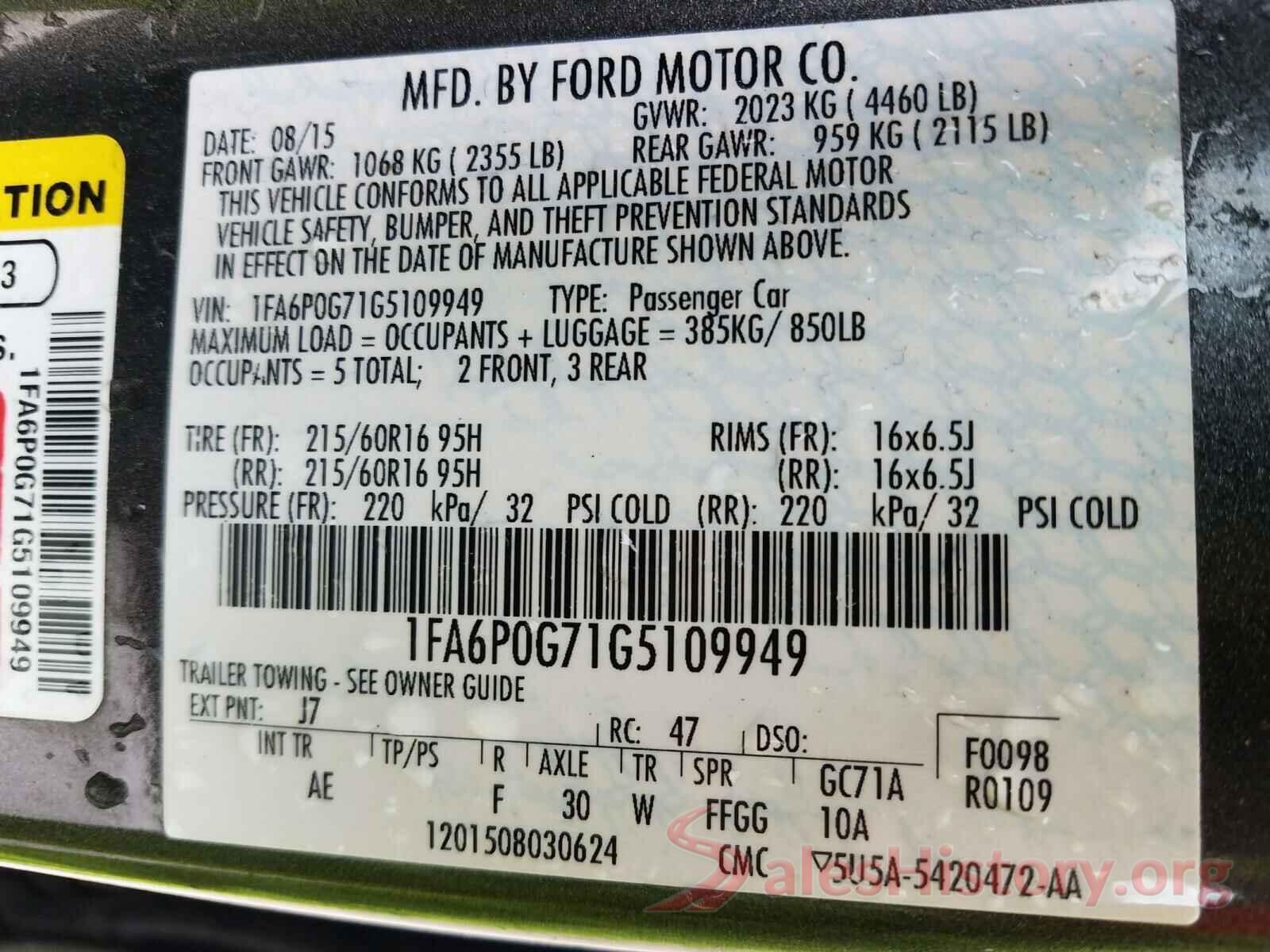 1FA6P0G71G5109949 2016 FORD FUSION