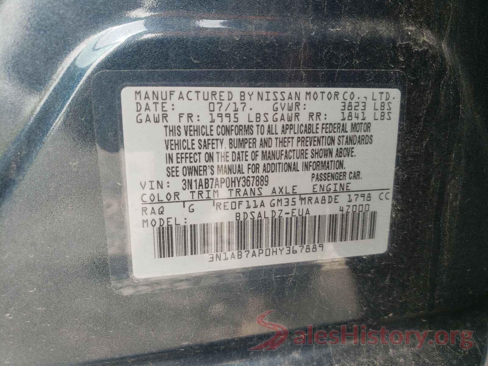 3N1AB7AP0HY367889 2017 NISSAN SENTRA