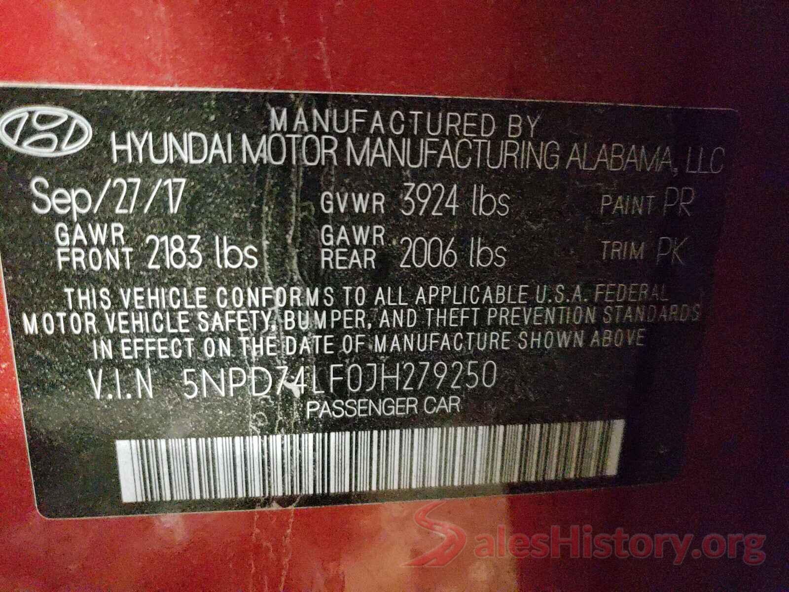 5NPD74LF0JH279250 2018 HYUNDAI ELANTRA