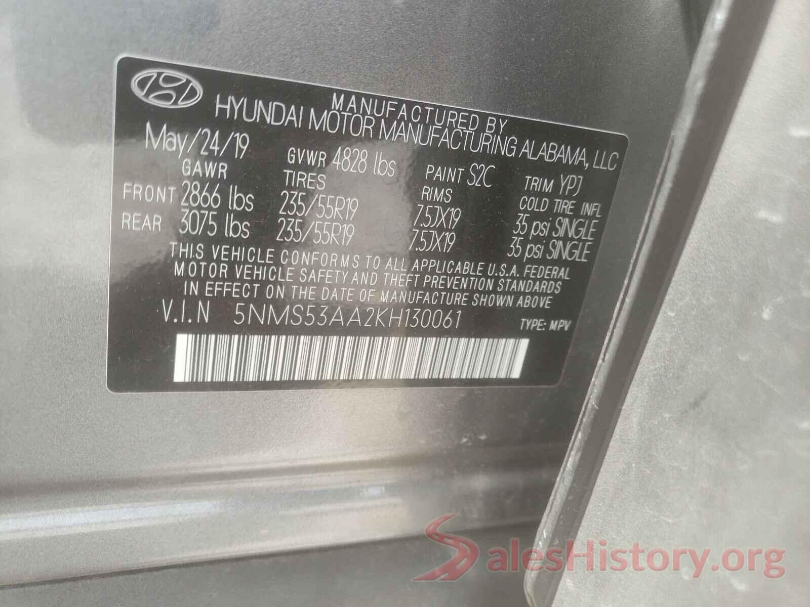 5NMS53AA2KH130061 2019 HYUNDAI SANTA FE