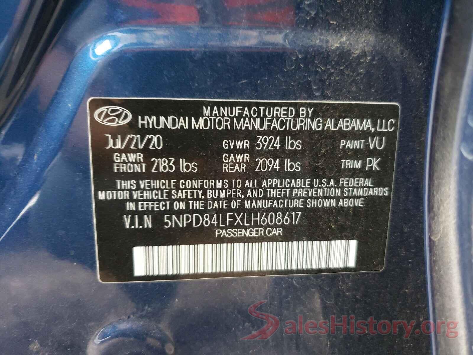 5NPD84LFXLH608617 2020 HYUNDAI ELANTRA