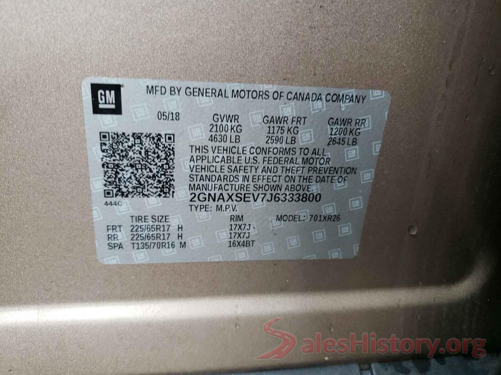 2GNAXSEV7J6333800 2018 CHEVROLET EQUINOX