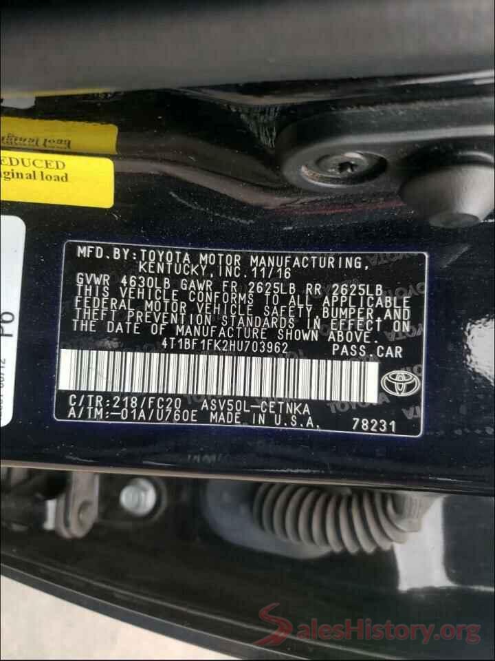 4T1BF1FK2HU703962 2017 TOYOTA CAMRY