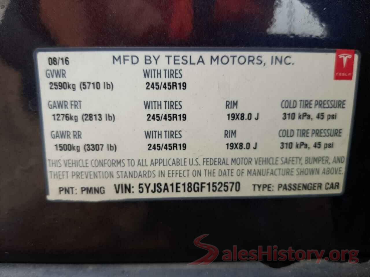 5YJSA1E18GF152570 2016 TESLA MODEL S