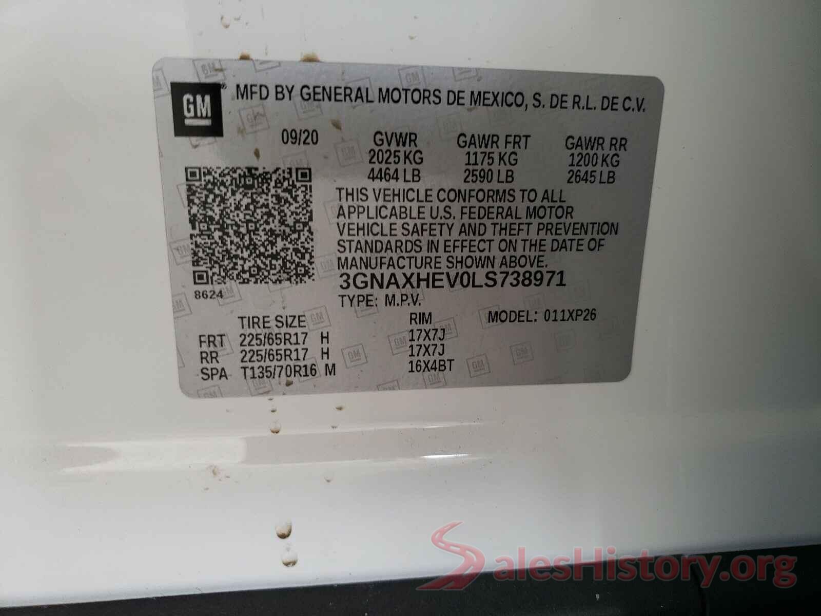 3GNAXHEV0LS738971 2020 CHEVROLET EQUINOX