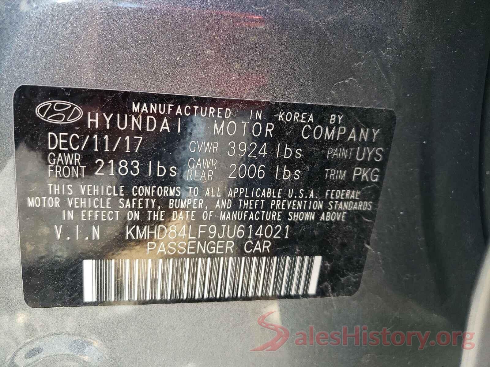 KMHD84LF9JU614021 2018 HYUNDAI ELANTRA