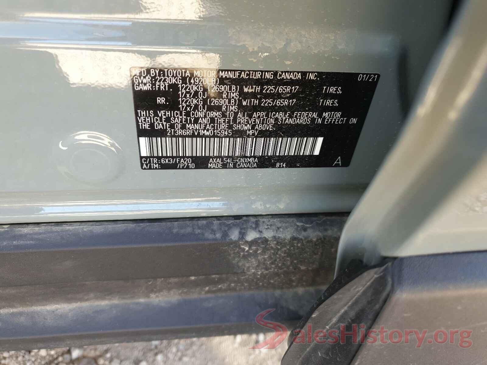 2T3R6RFV1MW015945 2021 TOYOTA RAV4