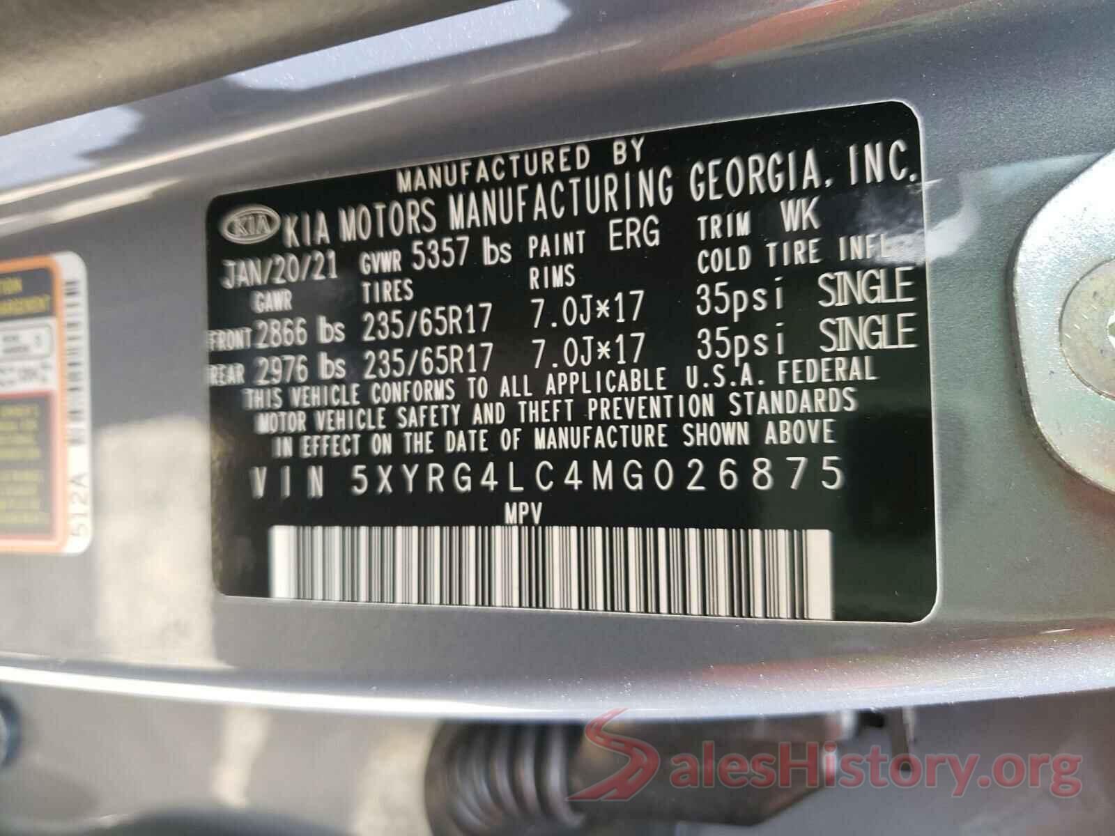 5XYRG4LC4MG026875 2021 KIA SORENTO