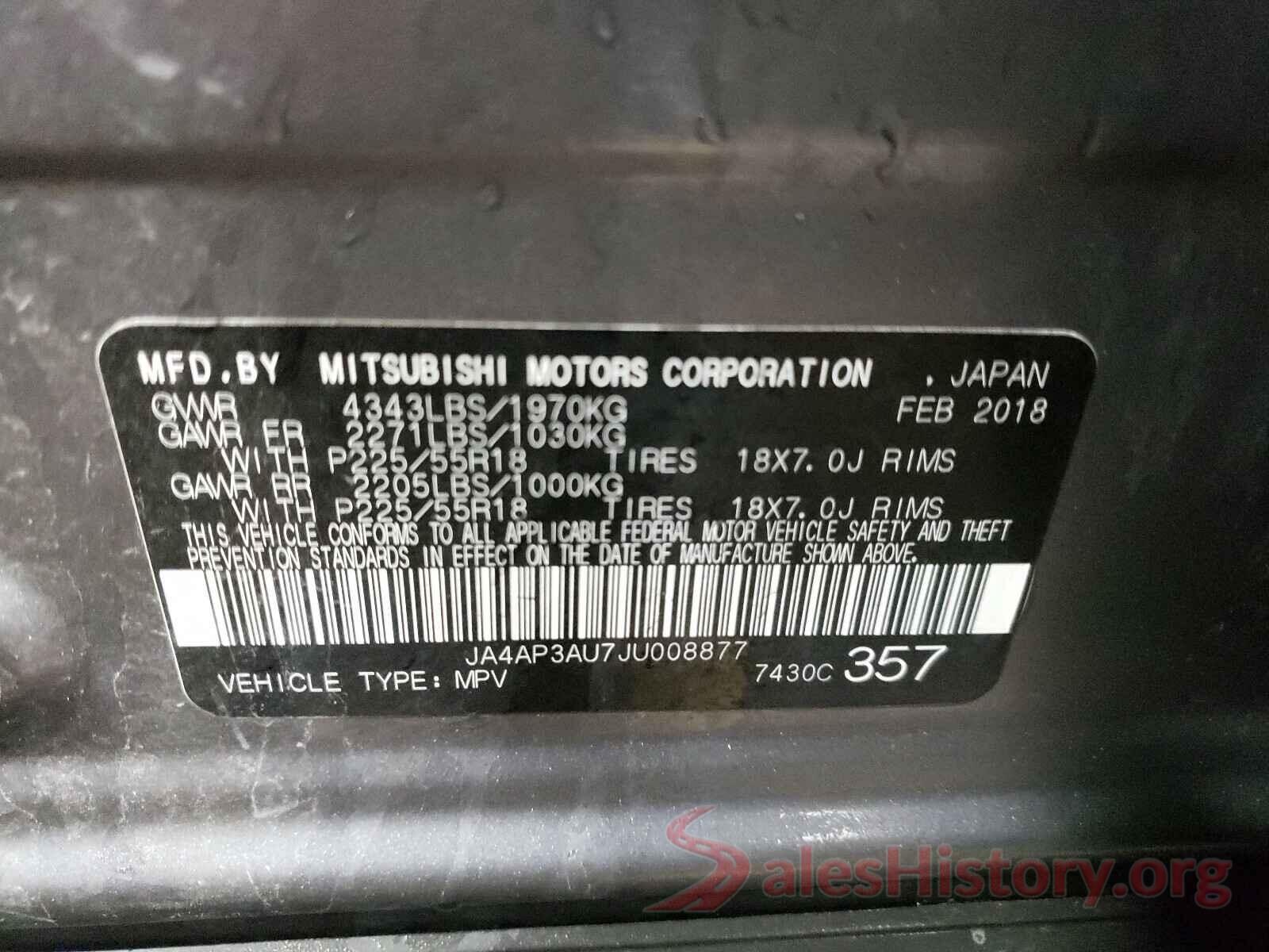 JA4AP3AU7JU008877 2018 MITSUBISHI OUTLANDER