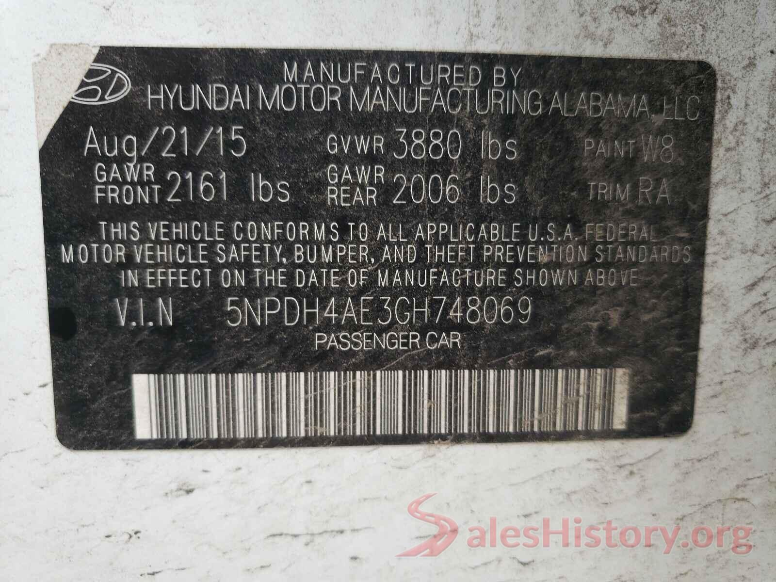 5NPDH4AE3GH748069 2016 HYUNDAI ELANTRA