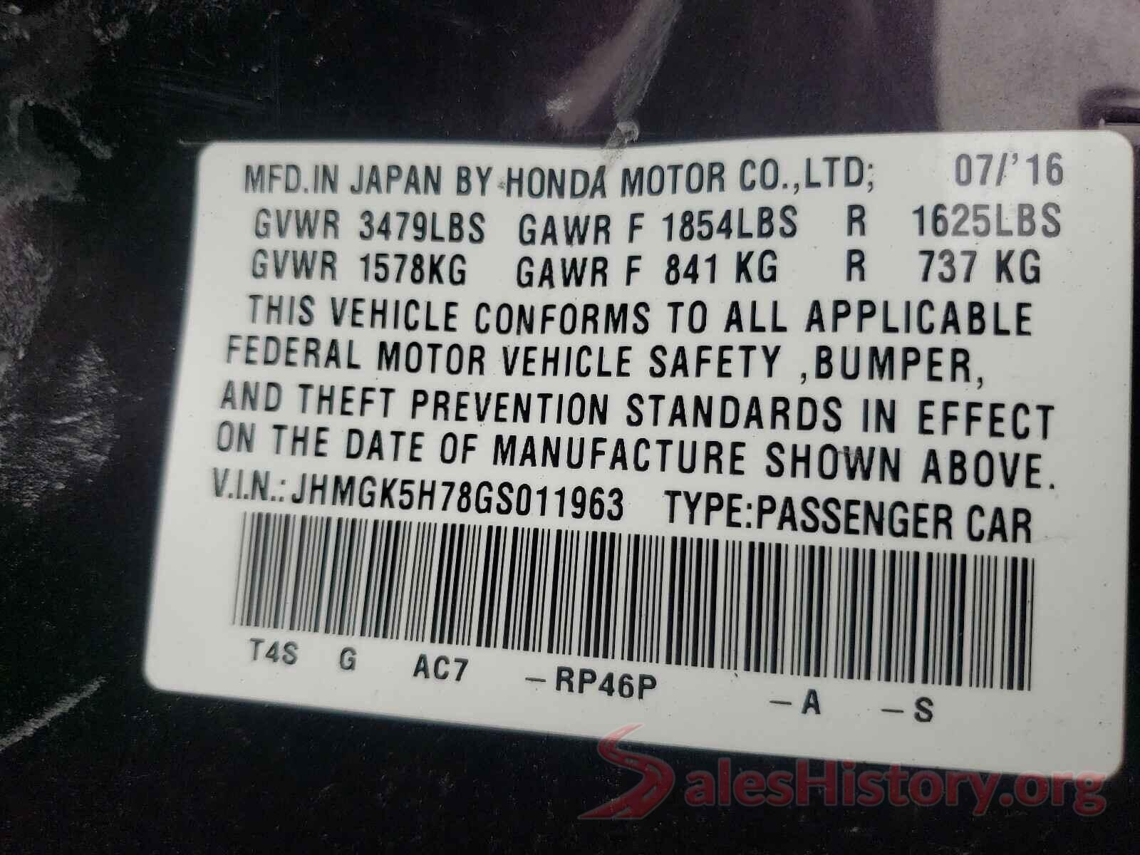 JHMGK5H78GS011963 2016 HONDA FIT