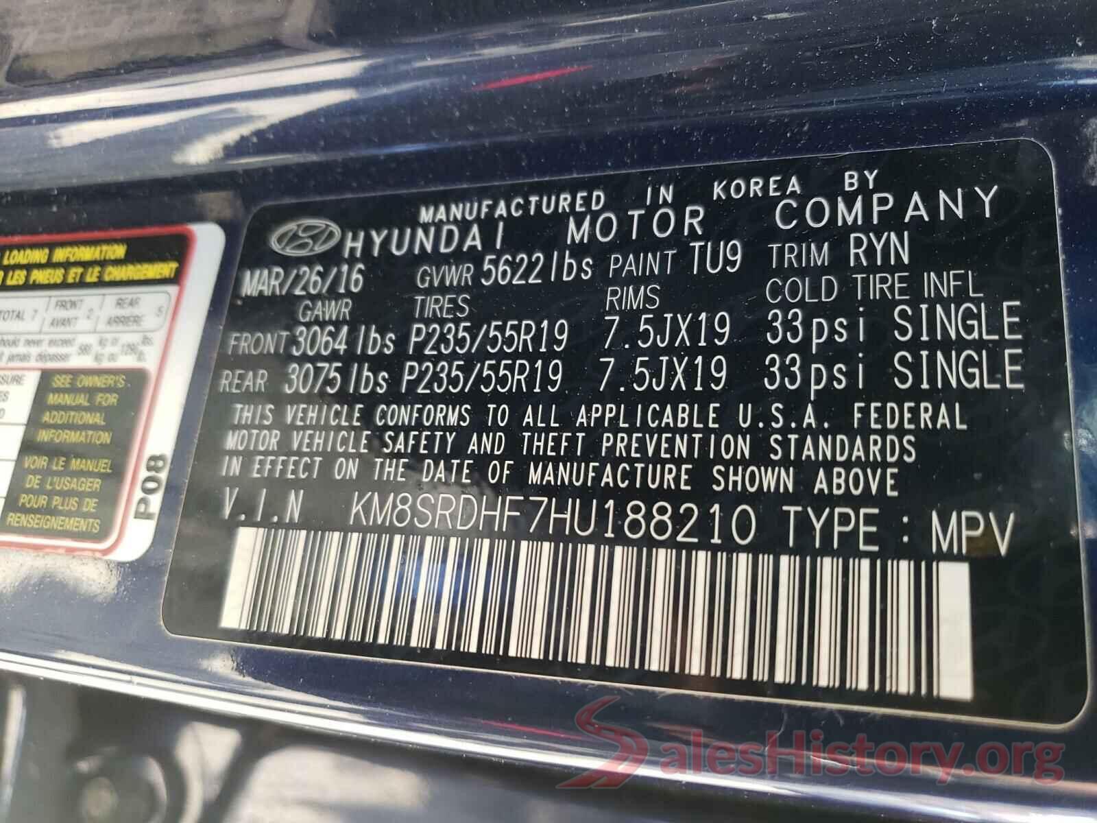 KM8SRDHF7HU188210 2017 HYUNDAI SANTA FE